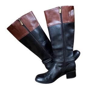 Bandolino Carlotta Riding tall black and brown leather boots, women's size 7